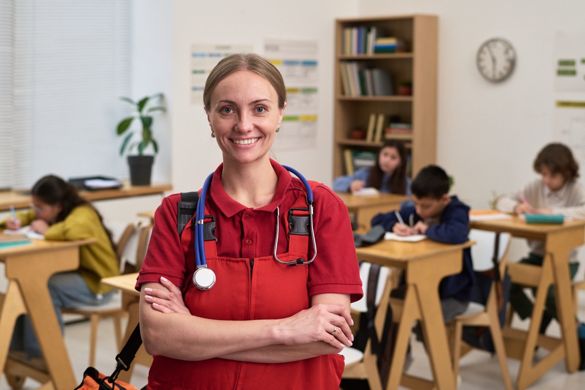 School health coordinator with students